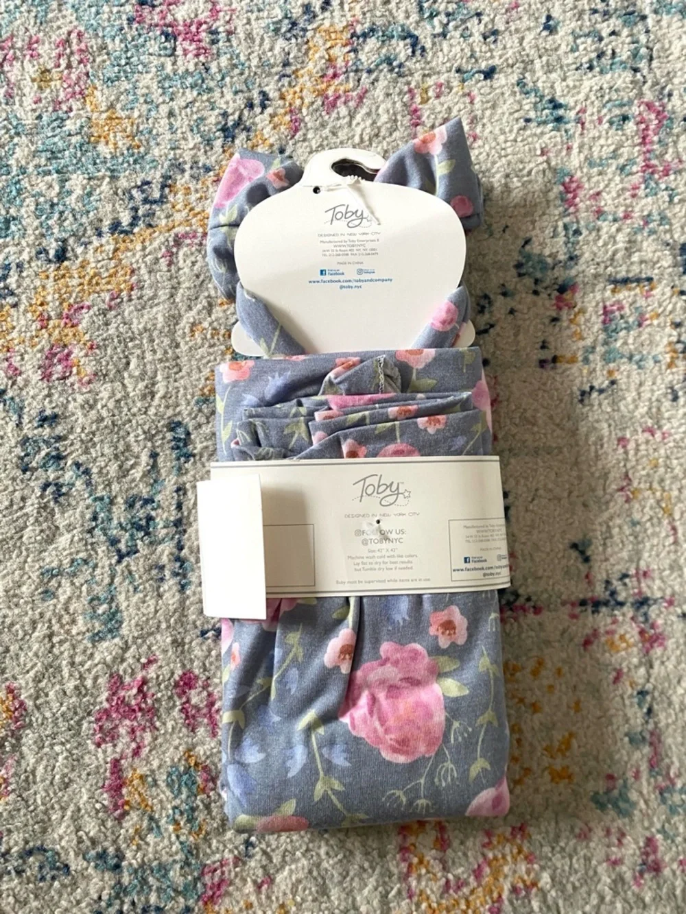 Toby Swaddle 2 Piece Blanket Wrap and Bow Headband Set Pink Blue One Size